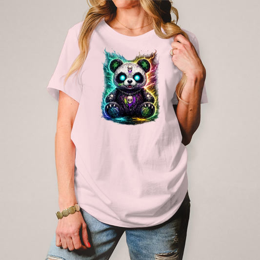 Damen T-Shirt Dämonischer Panda mit leuchtenden Pentagrammen