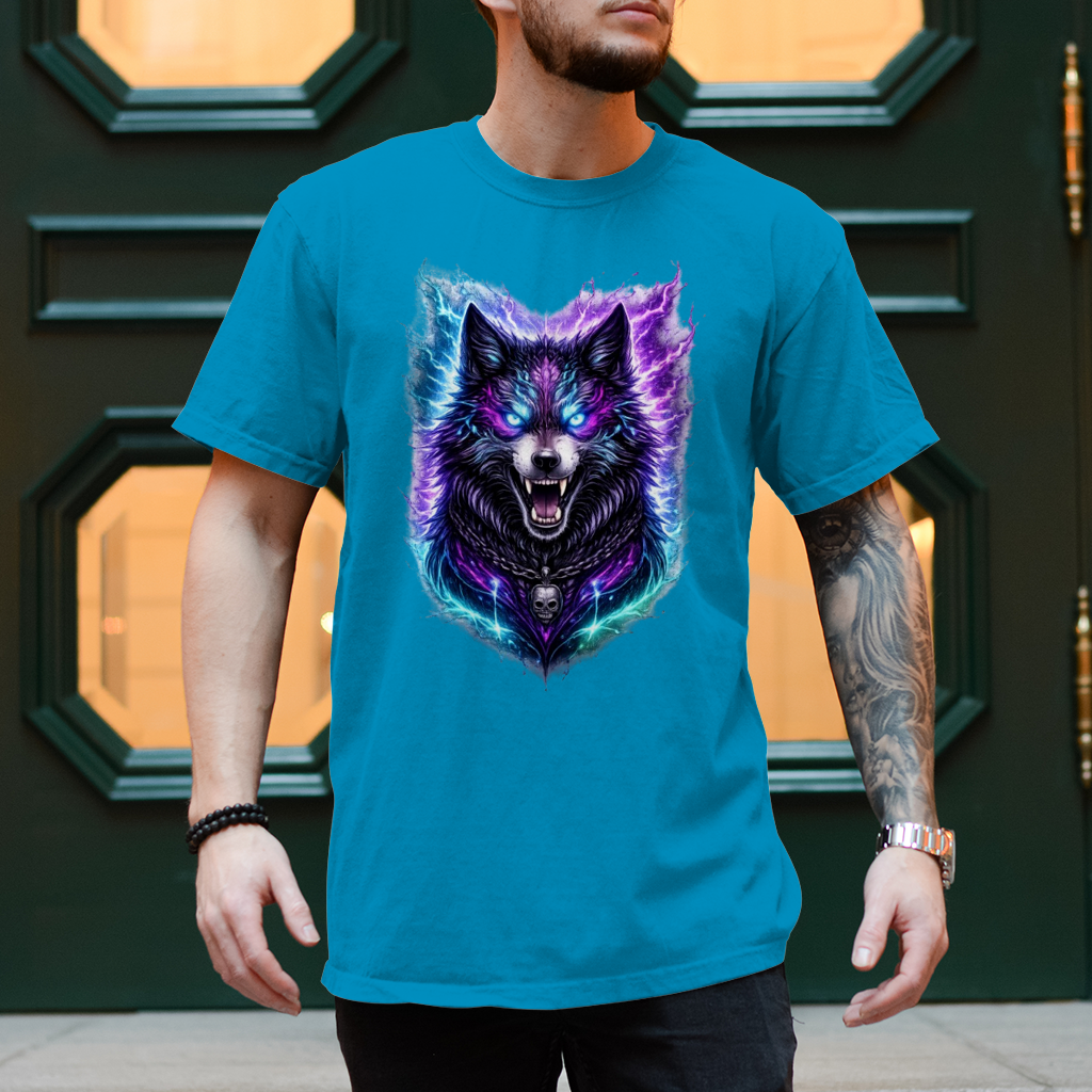 Herren T-Shirt Dämonischer Wolf mit elektrischer Aura