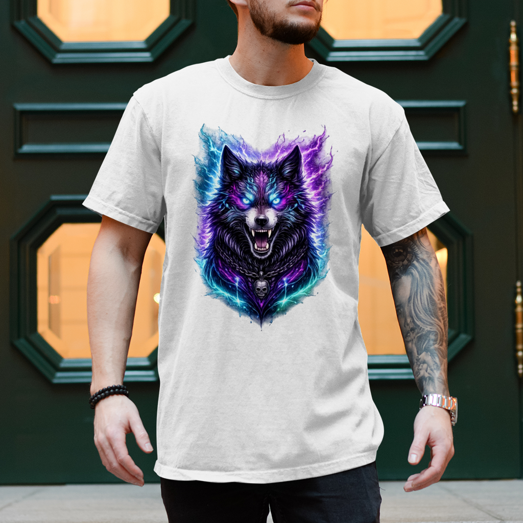 Herren T-Shirt Dämonischer Wolf mit elektrischer Aura