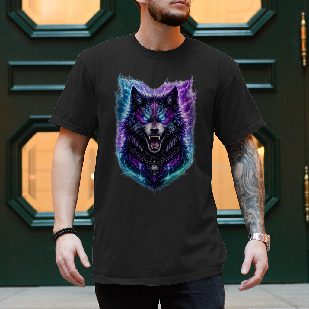 Herren T-Shirt Dämonischer Wolf mit elektrischer Aura