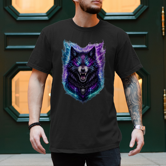 Herren T-Shirt Dämonischer Wolf mit elektrischer Aura