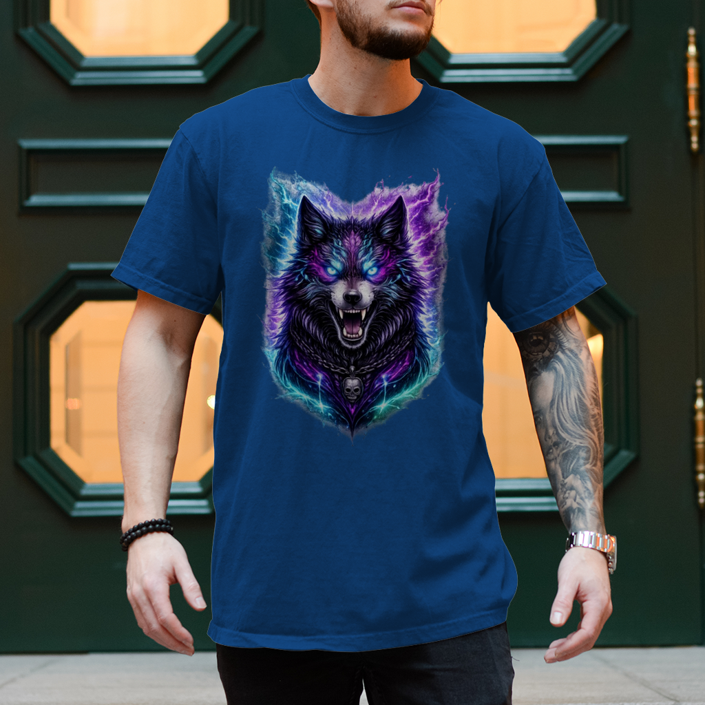 Herren T-Shirt Dämonischer Wolf mit elektrischer Aura