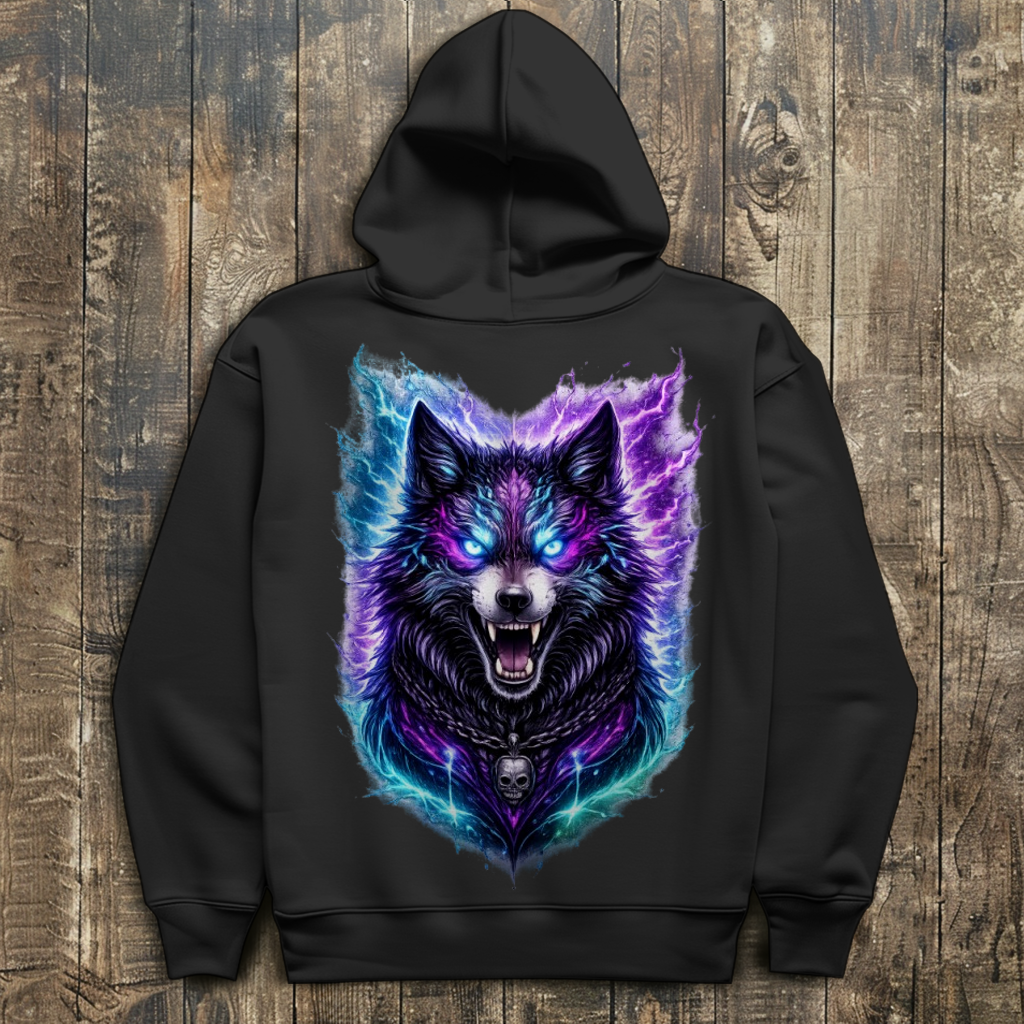 Herren Hoodie Dämonischer Wolf mit elektrischer Aura
