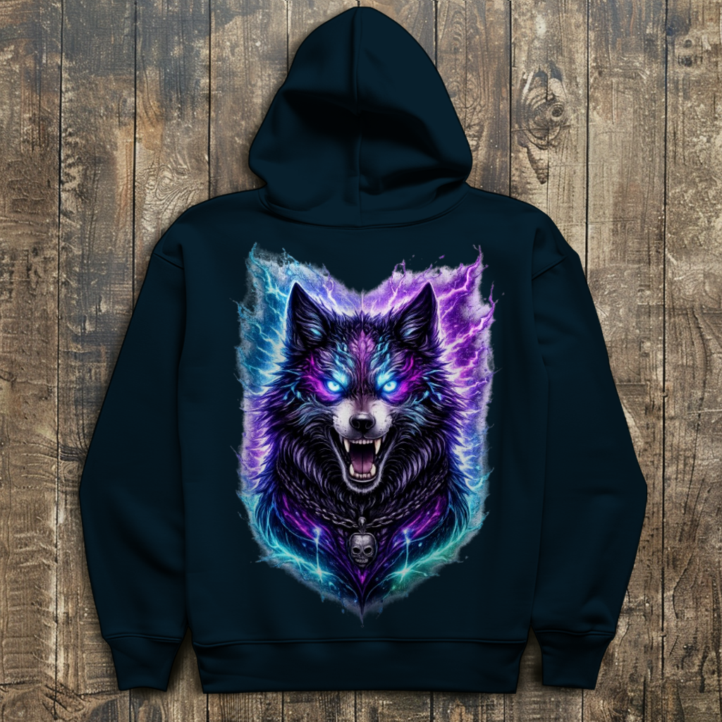 Herren Hoodie Dämonischer Wolf mit elektrischer Aura