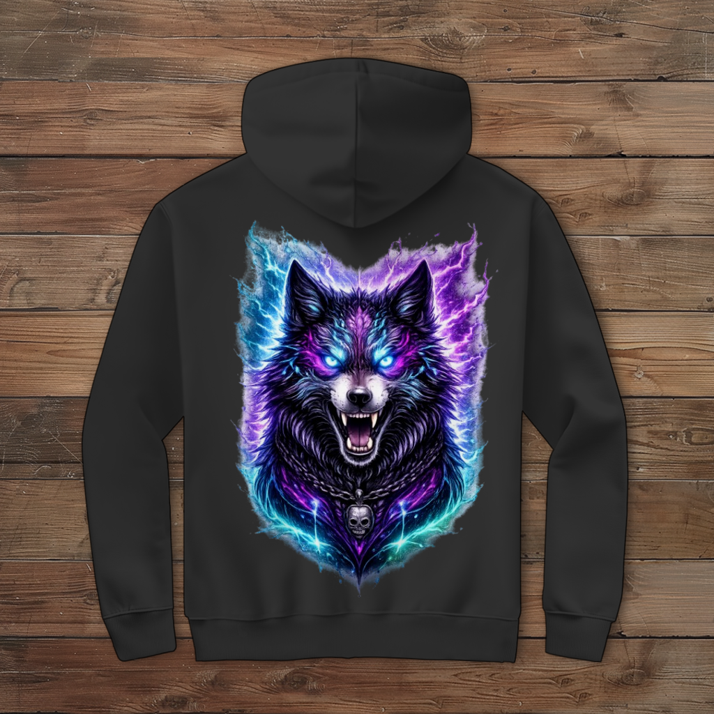 Herren Zipper Hoodie Dämonischer Wolf mit elektrischer Aura
