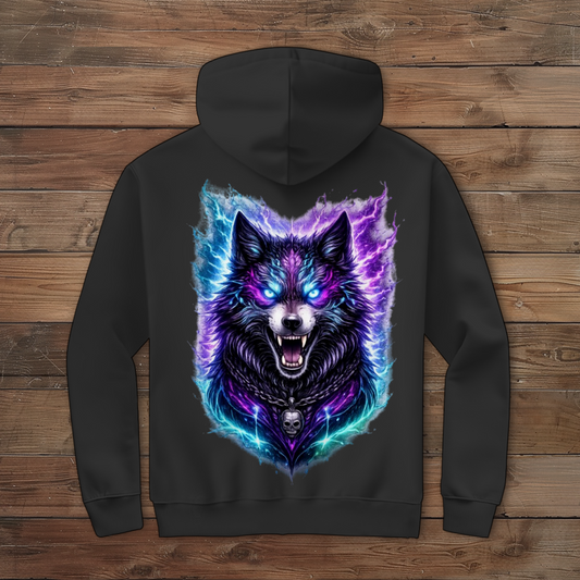 Herren Zipper Hoodie Dämonischer Wolf mit elektrischer Aura