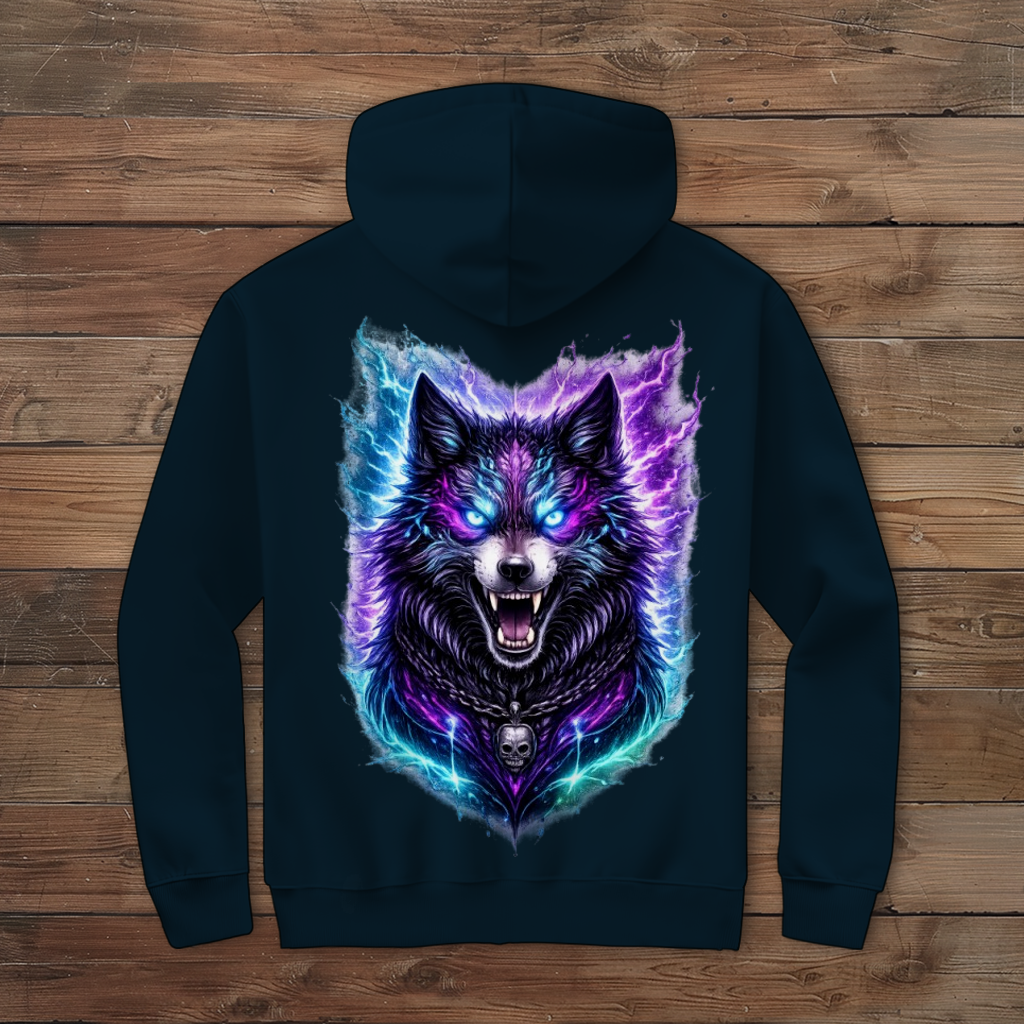 Herren Zipper Hoodie Dämonischer Wolf mit elektrischer Aura