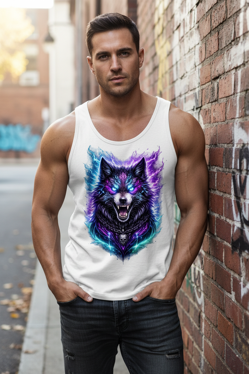 Herren Basic Tank Top Dämonischer Wolf mit elektrischer Aura