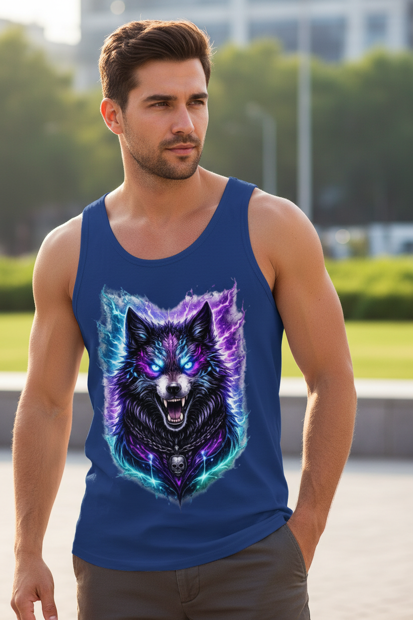 Herren Basic Tank Top Dämonischer Wolf mit elektrischer Aura