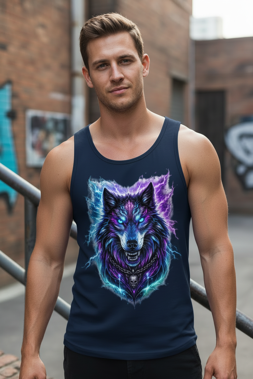 Herren Basic Tank Top Dämonischer Wolf mit elektrischer Aura