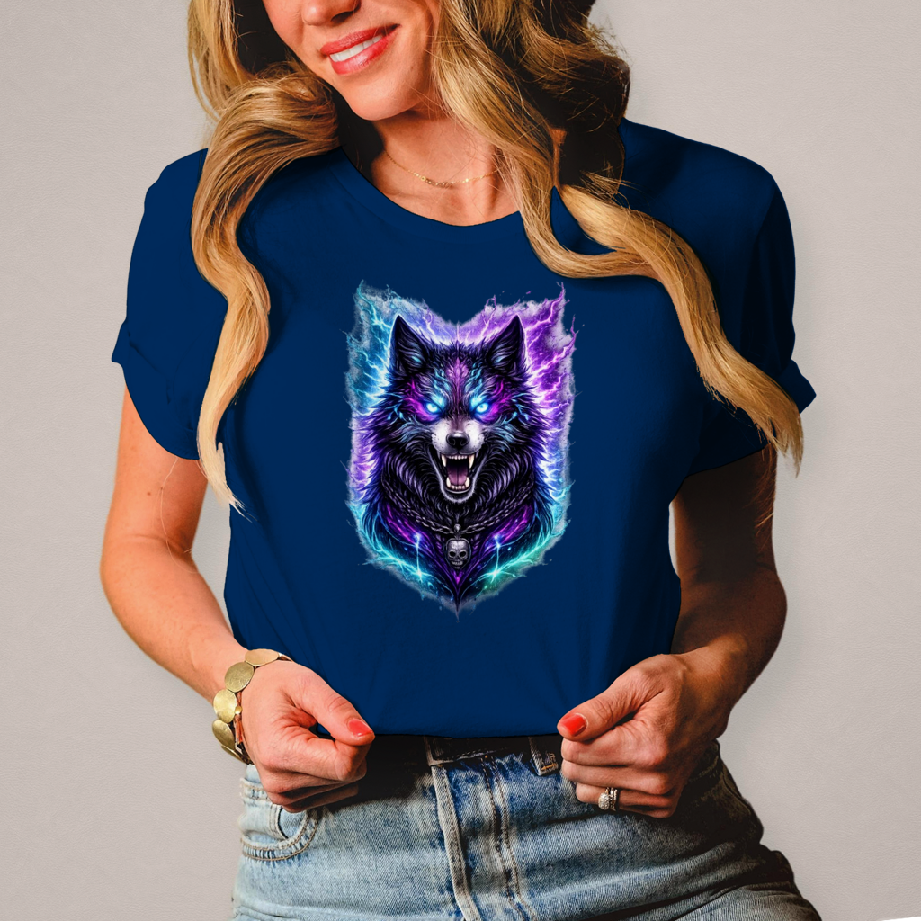 Damen T-Shirt Dämonischer Wolf mit elektrischer Aura