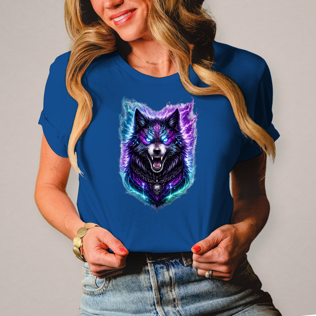 Damen T-Shirt Dämonischer Wolf mit elektrischer Aura