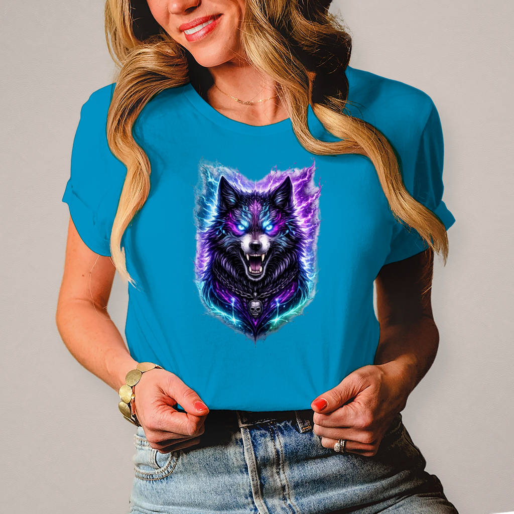 Damen T-Shirt Dämonischer Wolf mit elektrischer Aura