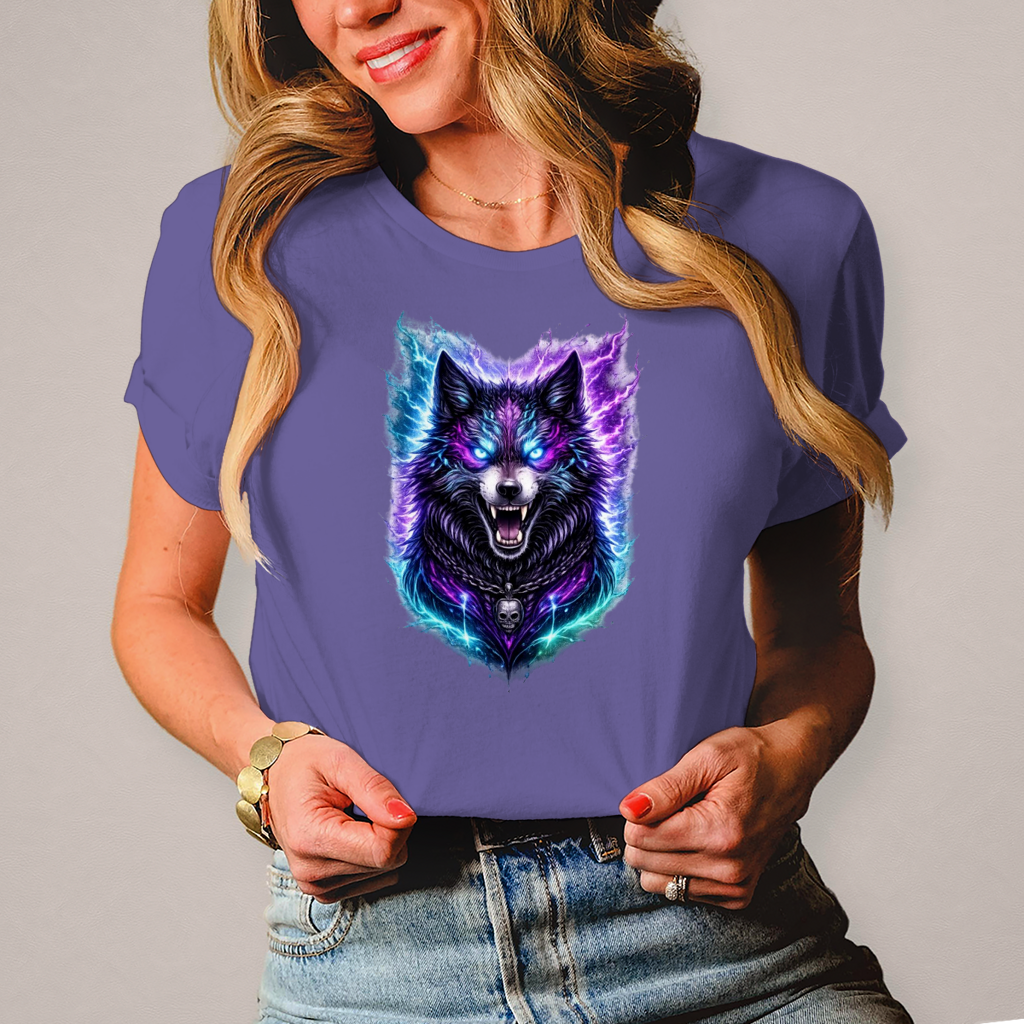 Damen T-Shirt Dämonischer Wolf mit elektrischer Aura