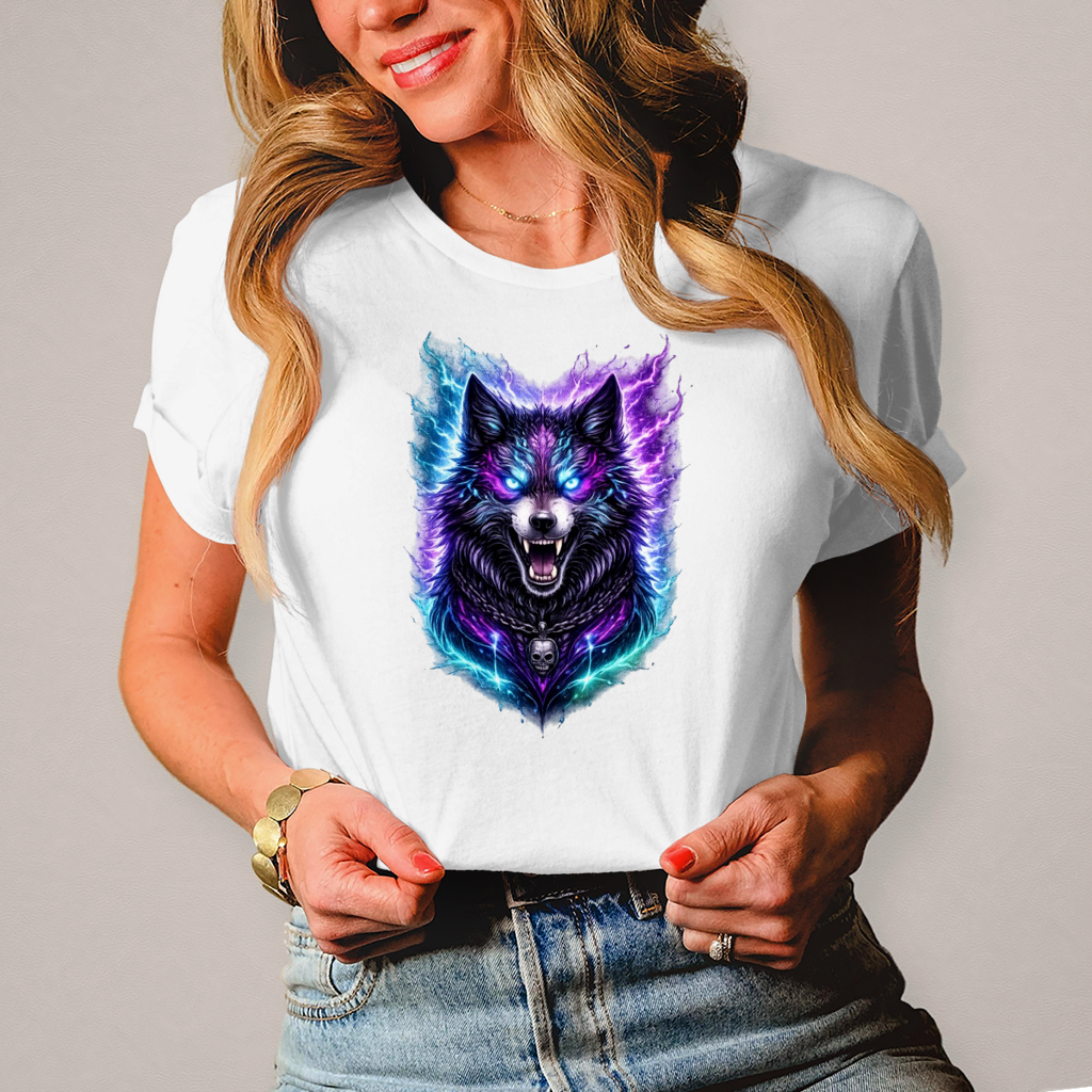 Damen T-Shirt Dämonischer Wolf mit elektrischer Aura