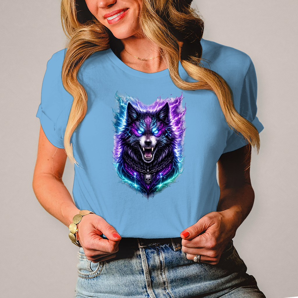 Damen T-Shirt Dämonischer Wolf mit elektrischer Aura
