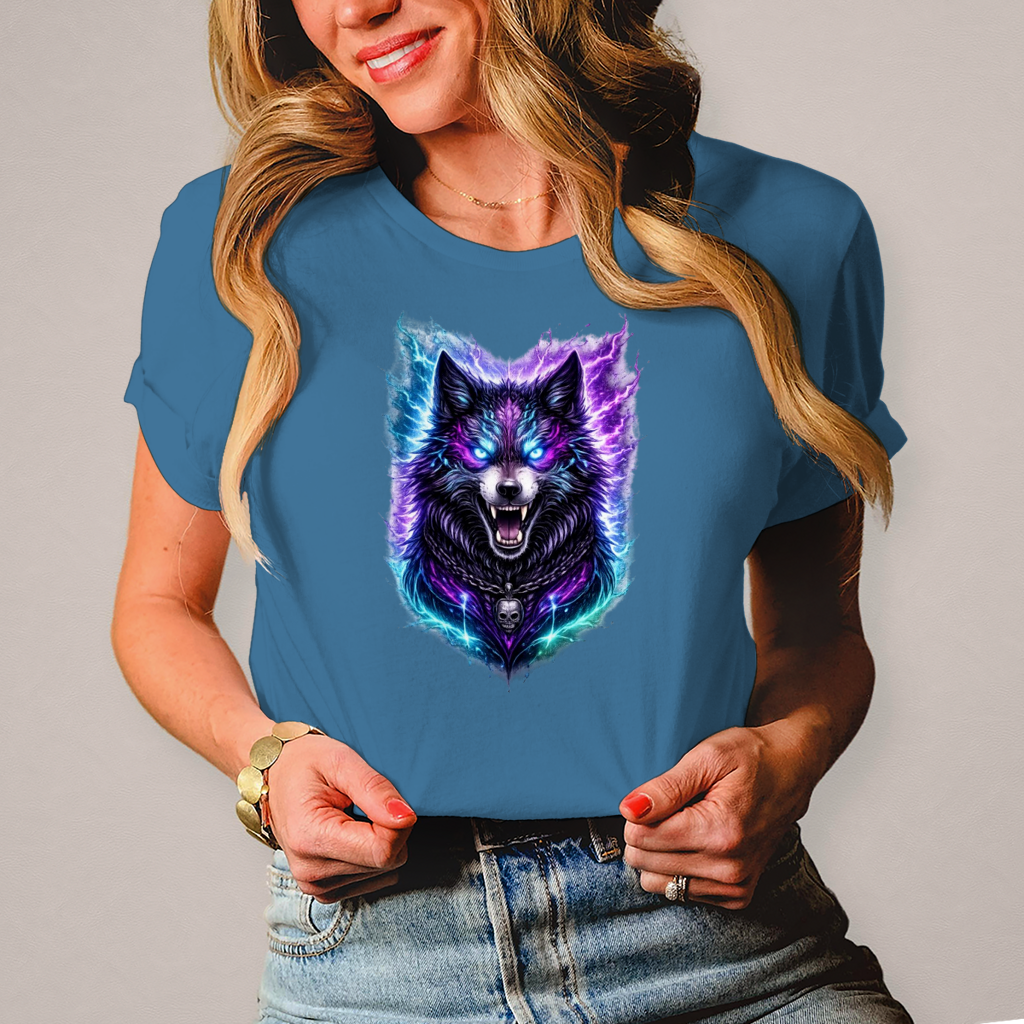 Damen T-Shirt Dämonischer Wolf mit elektrischer Aura