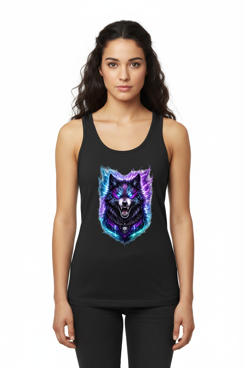 Damen Basic Tank Top Dämonischer Wolf mit elektrischer Aura