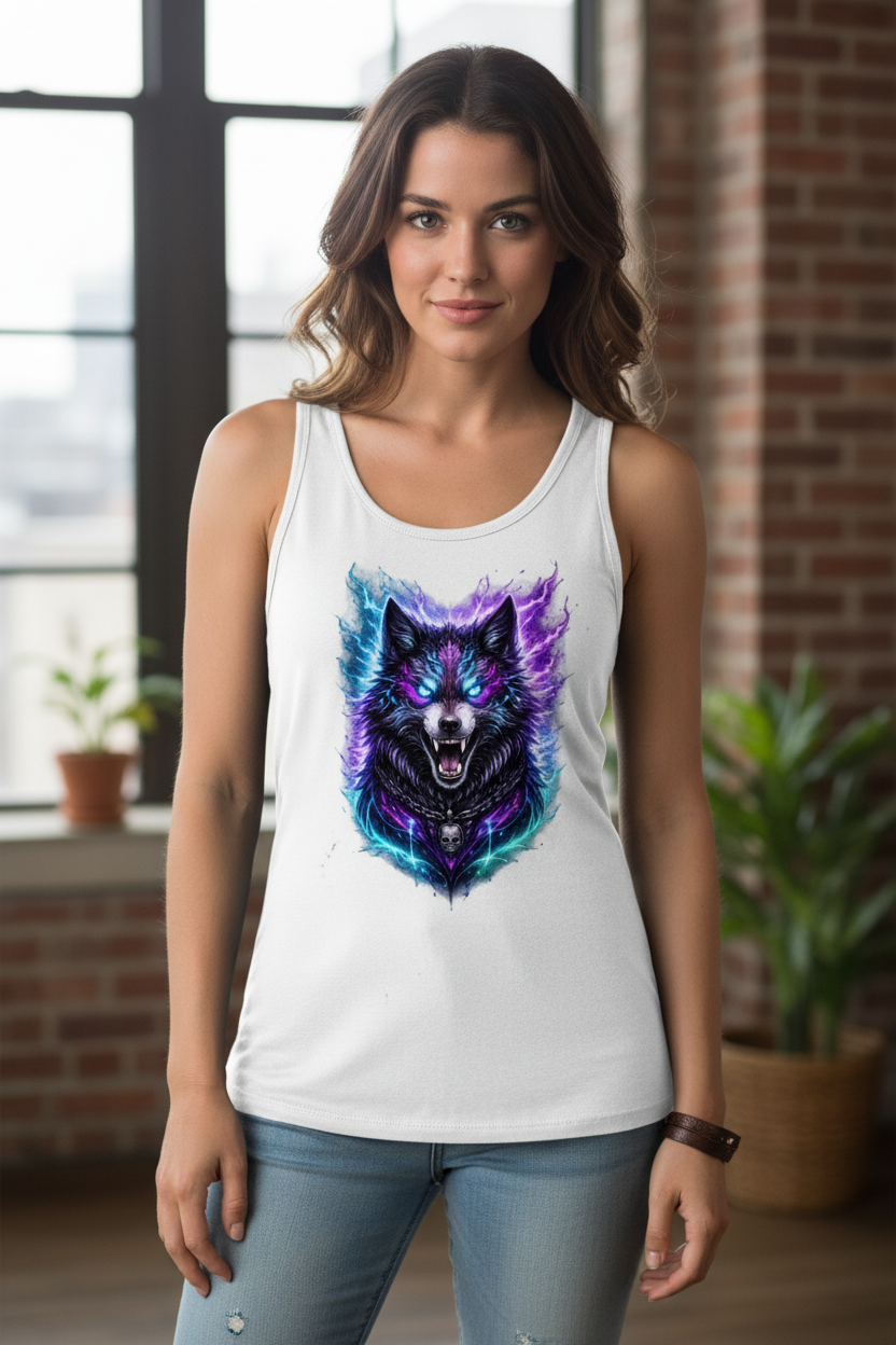 Damen Basic Tank Top Dämonischer Wolf mit elektrischer Aura