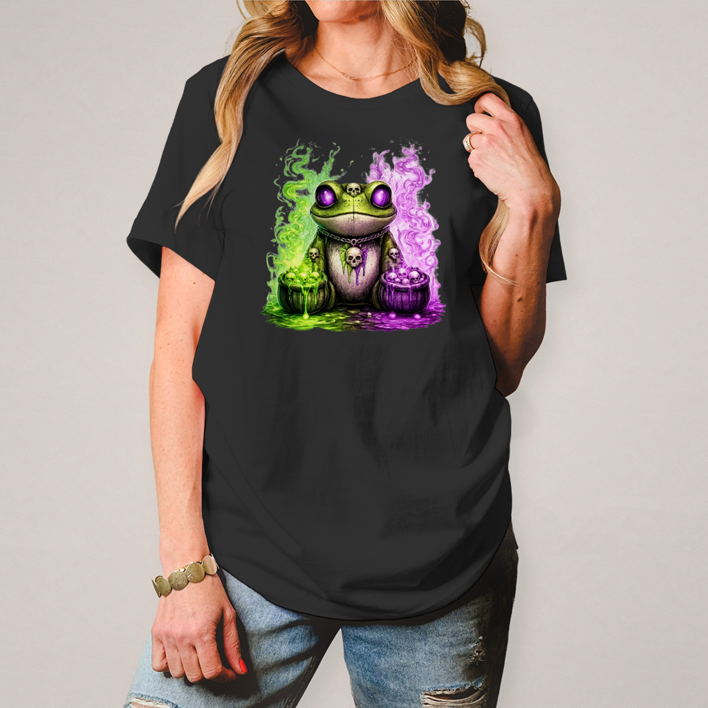 Damen T-Shirt Der bedrohliche Frosch mit Totenköpfen