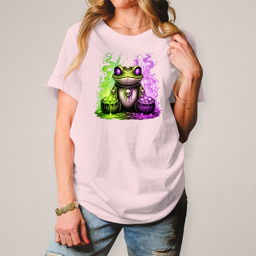 Damen T-Shirt Der bedrohliche Frosch mit Totenköpfen