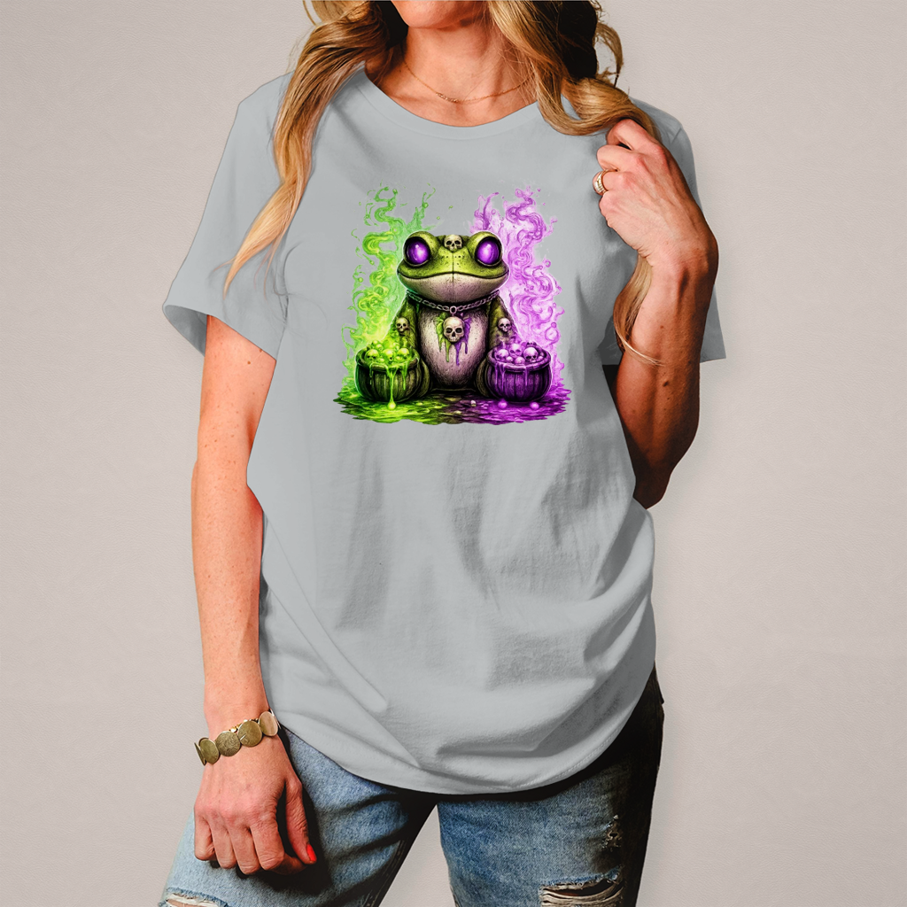 Damen T-Shirt Der bedrohliche Frosch mit Totenköpfen