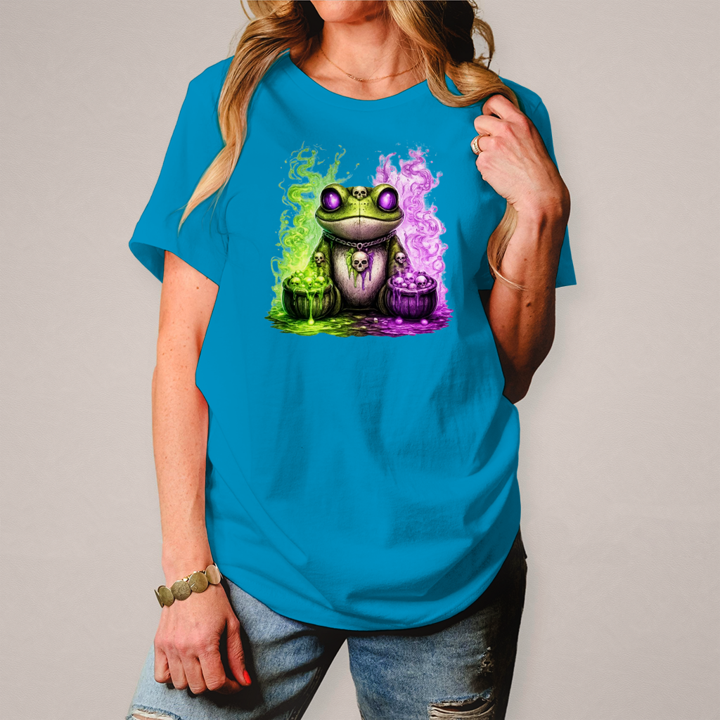 Damen T-Shirt Der bedrohliche Frosch mit Totenköpfen
