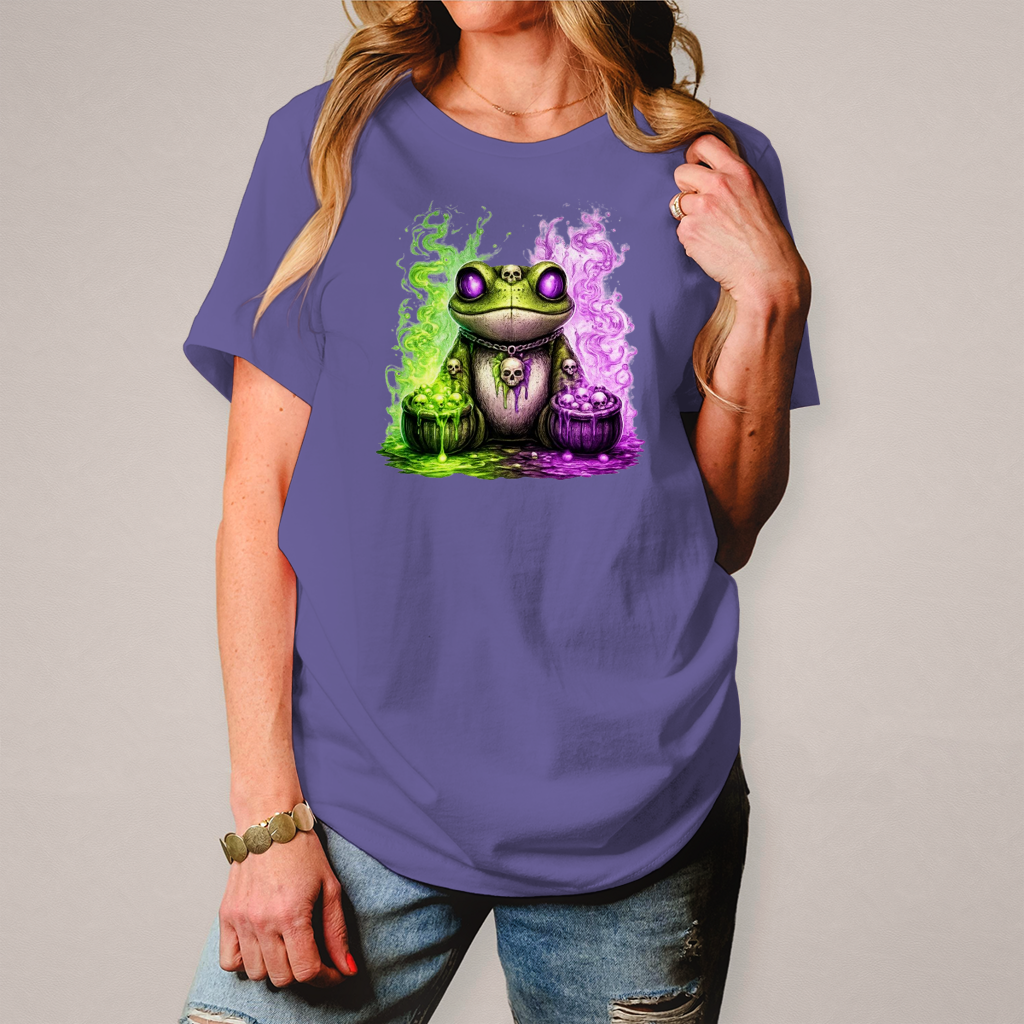 Damen T-Shirt Der bedrohliche Frosch mit Totenköpfen