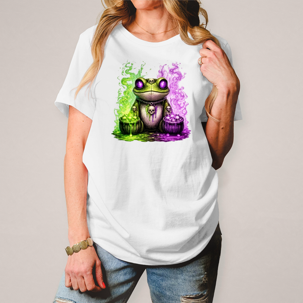 Damen T-Shirt Der bedrohliche Frosch mit Totenköpfen