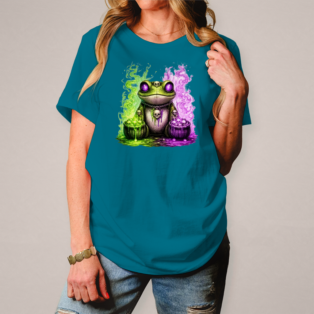 Damen T-Shirt Der bedrohliche Frosch mit Totenköpfen