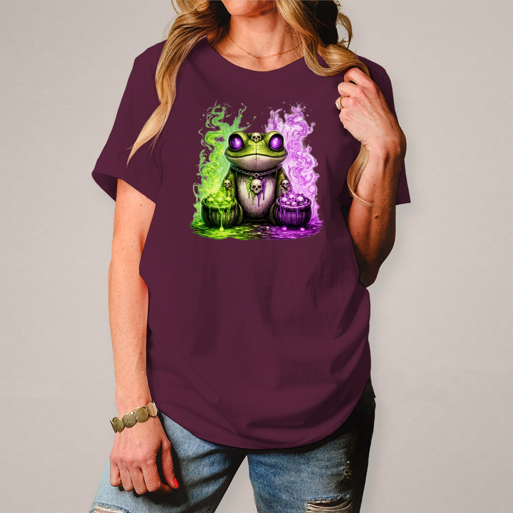 Damen T-Shirt Der bedrohliche Frosch mit Totenköpfen