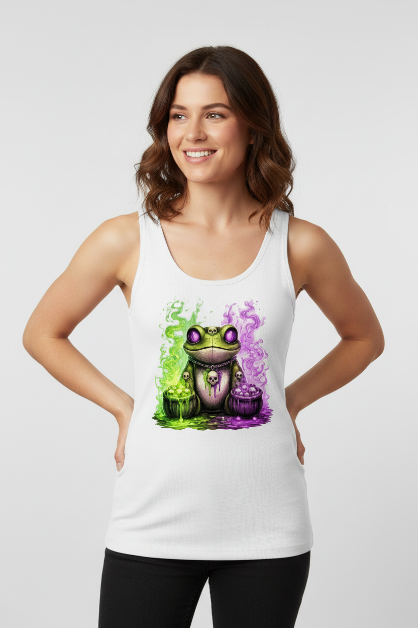 Damen Basic Tank Top Der bedrohliche Frosch mit Totenköpfen