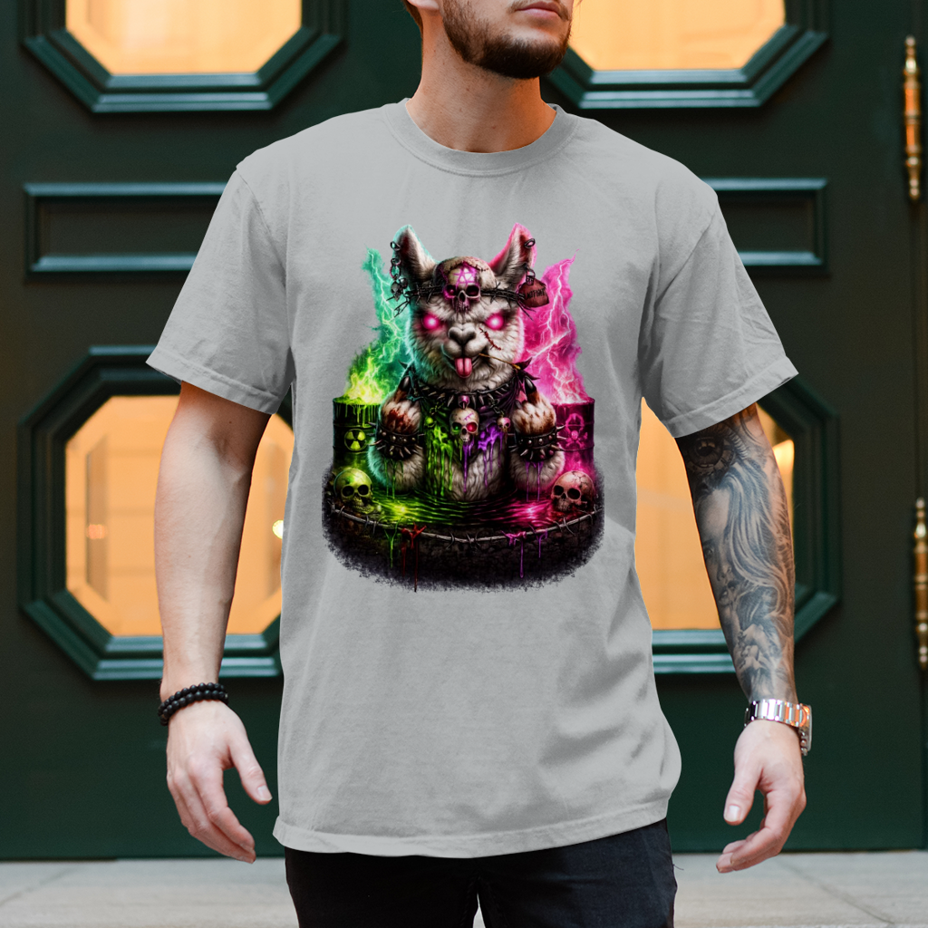 Herren T-Shirt Der dämonische Alpaka-Kampf