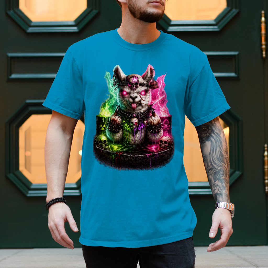 Herren T-Shirt Der dämonische Alpaka-Kampf