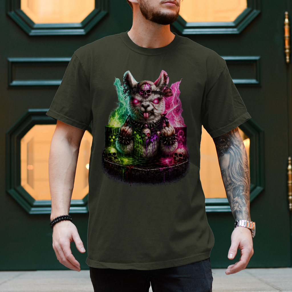 Herren T-Shirt Der dämonische Alpaka-Kampf