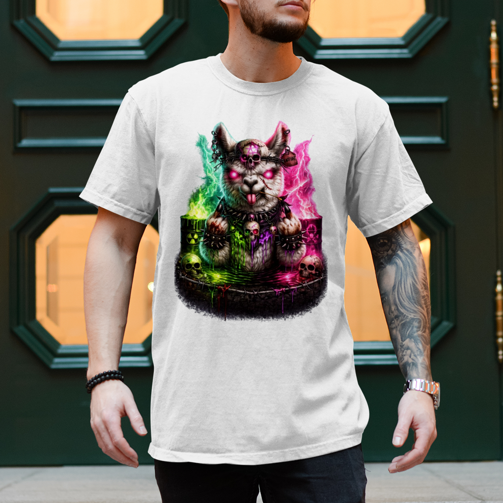Herren T-Shirt Der dämonische Alpaka-Kampf