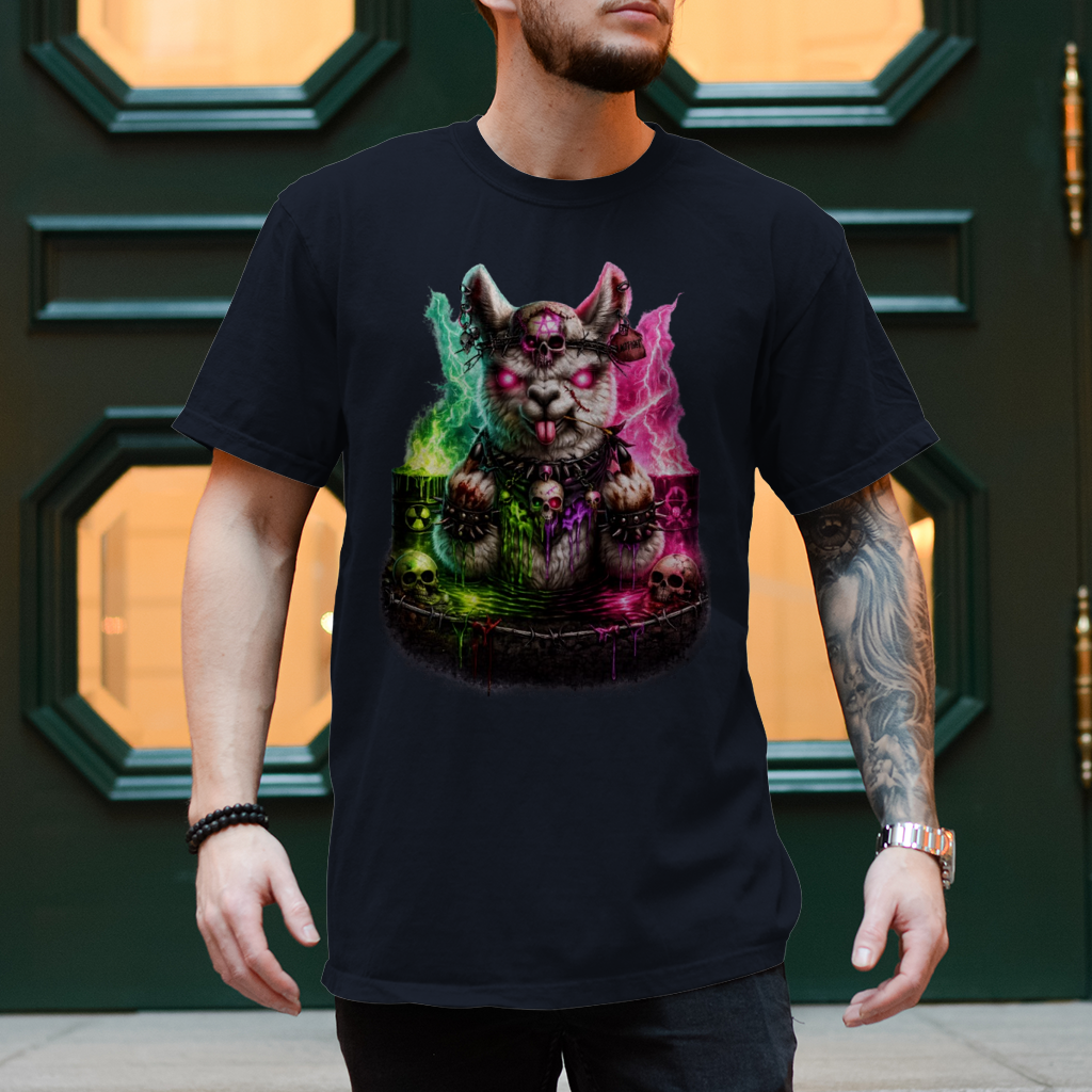 Herren T-Shirt Der dämonische Alpaka-Kampf