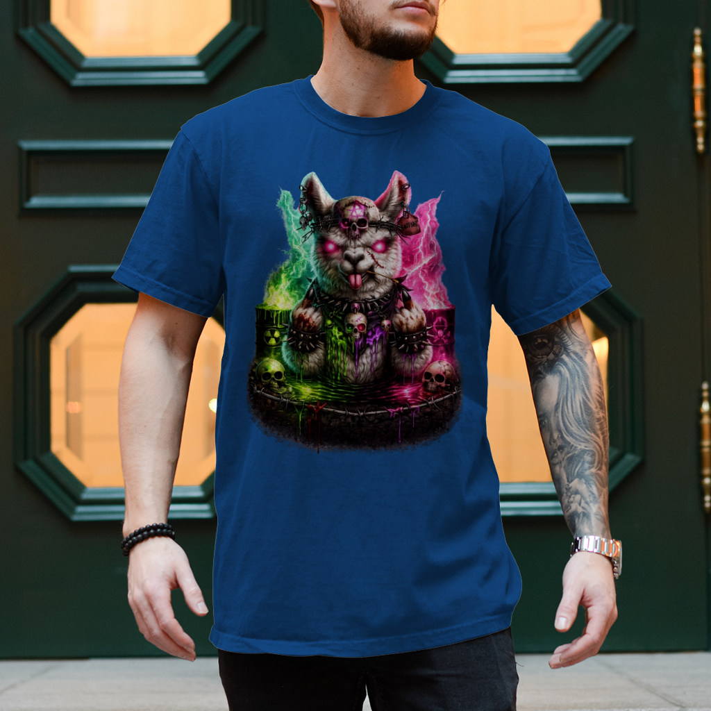 Herren T-Shirt Der dämonische Alpaka-Kampf