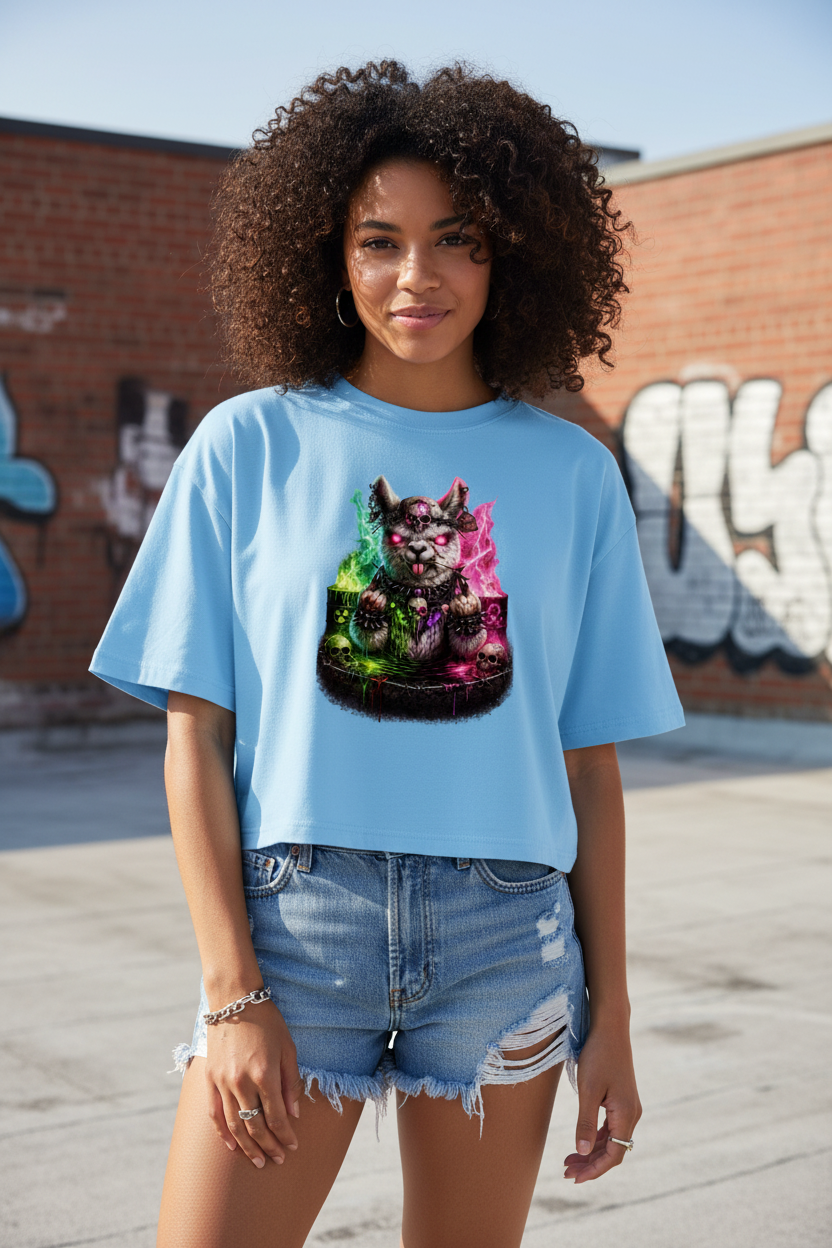 Damen Oversize Crop Top Der dämonische Alpaka-Kampf