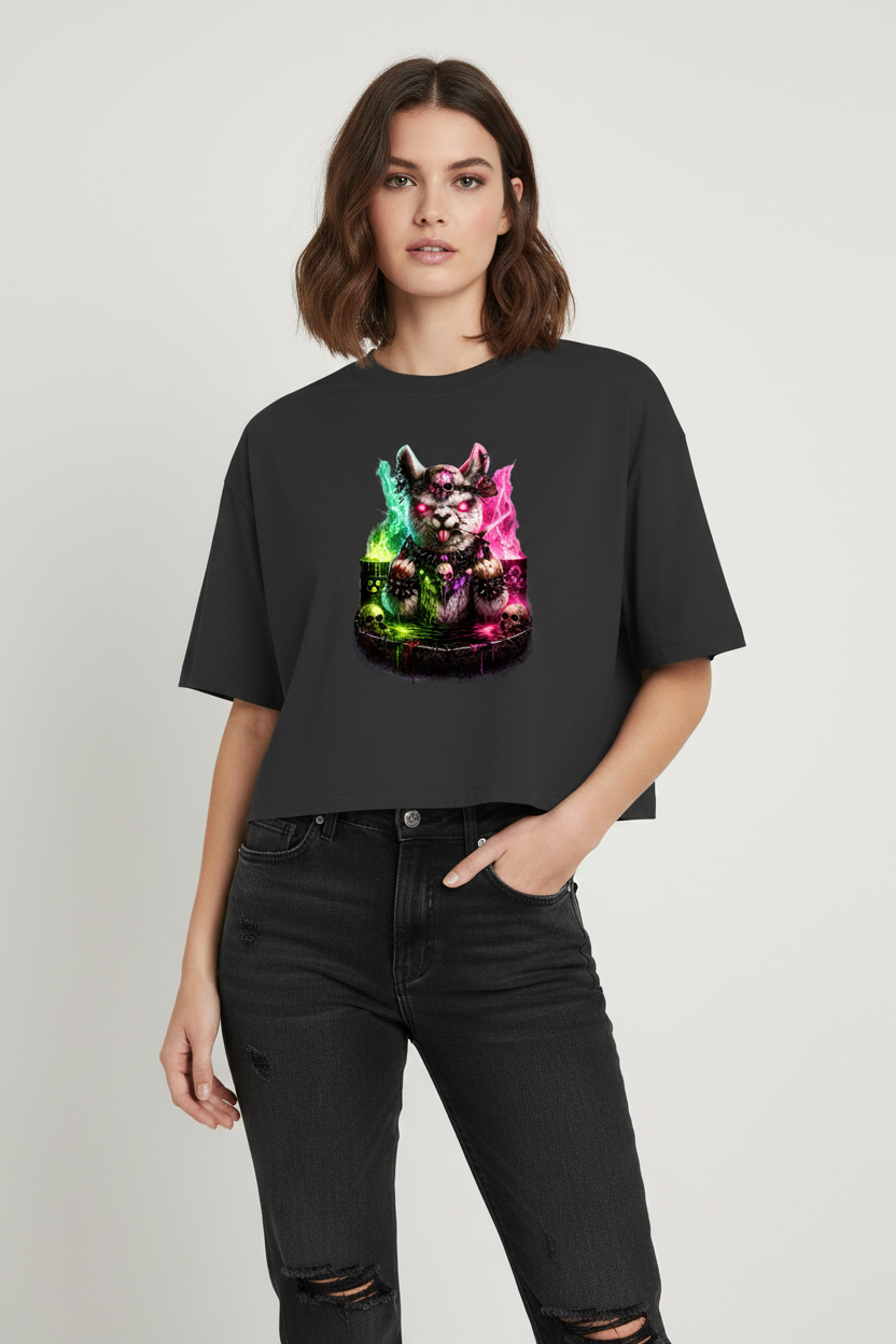 Damen Oversize Crop Top Der dämonische Alpaka-Kampf