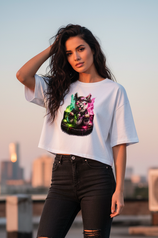 Damen Oversize Crop Top Der dämonische Alpaka-Kampf