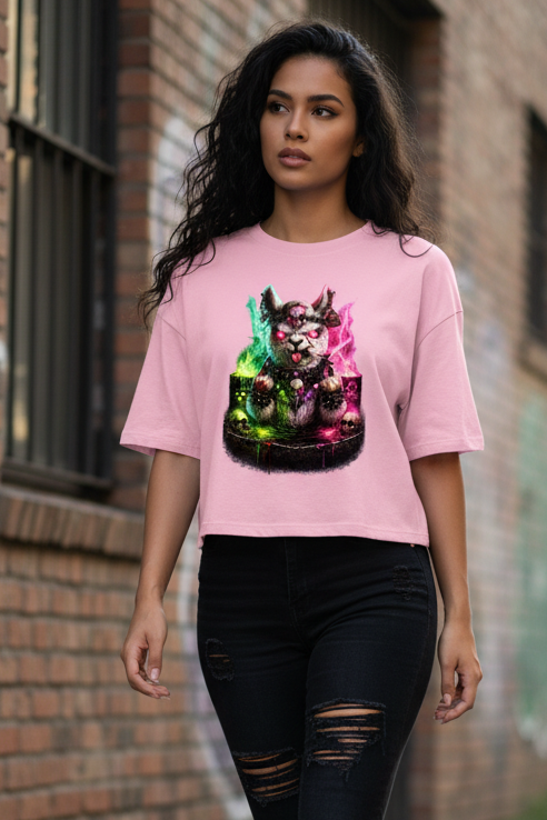 Damen Oversize Crop Top Der dämonische Alpaka-Kampf