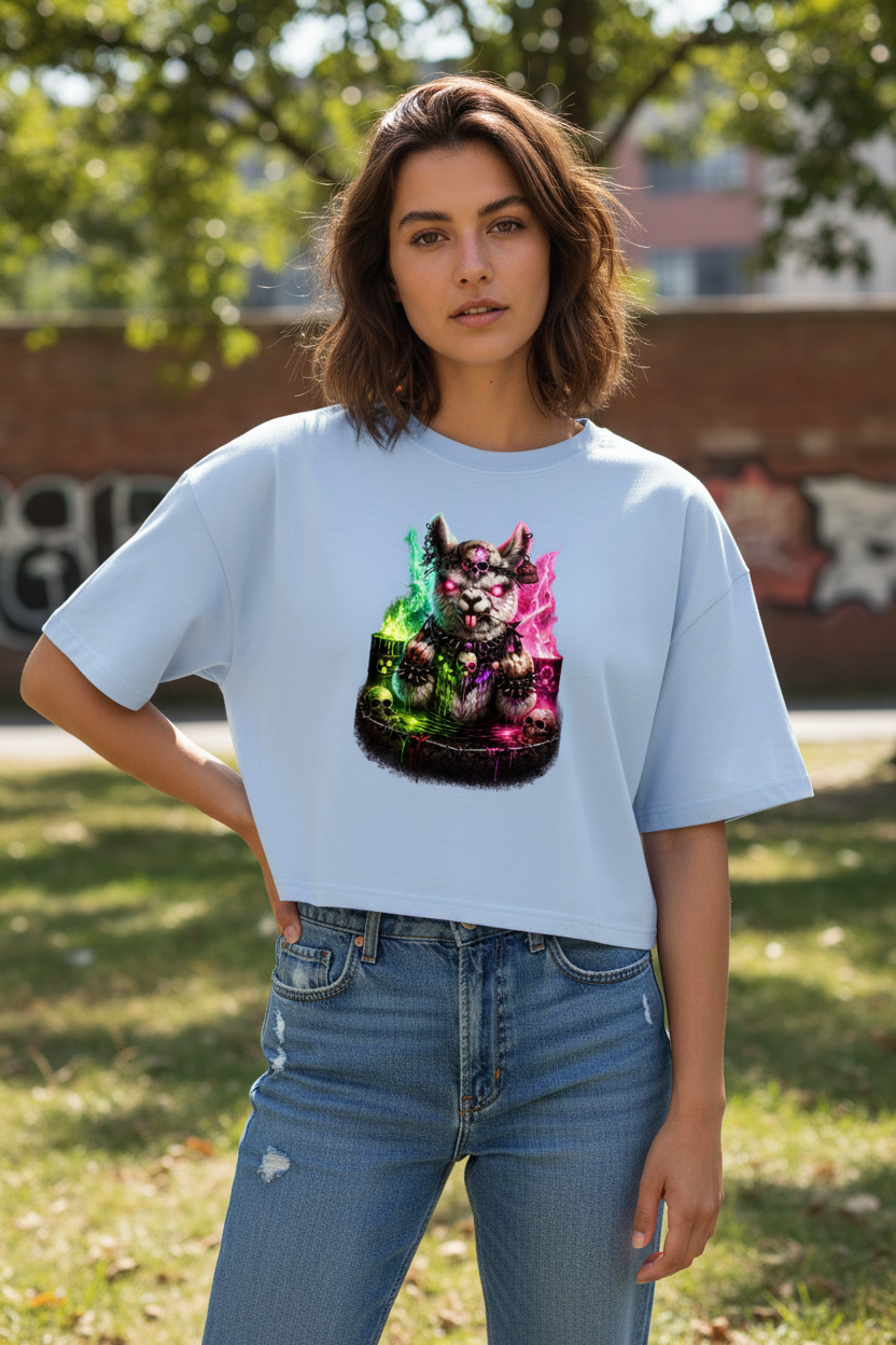 Damen Oversize Crop Top Der dämonische Alpaka-Kampf