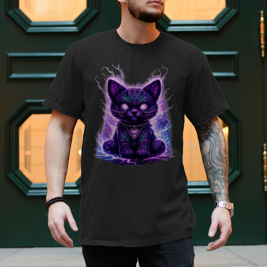 Herren T-Shirt Magische schwarze Katze mit elektrischer Aura