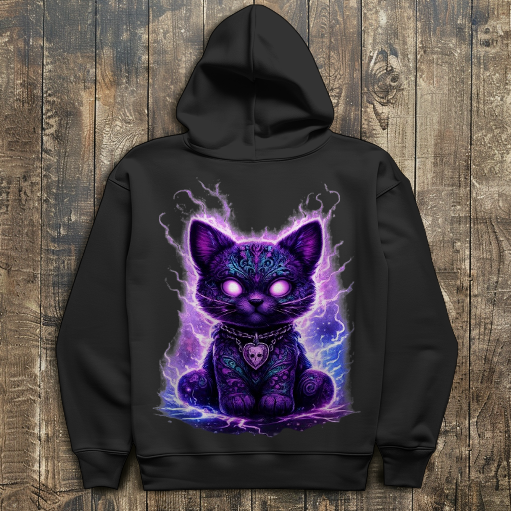 Herren Hoodie Magische schwarze Katze mit elektrischer Aura