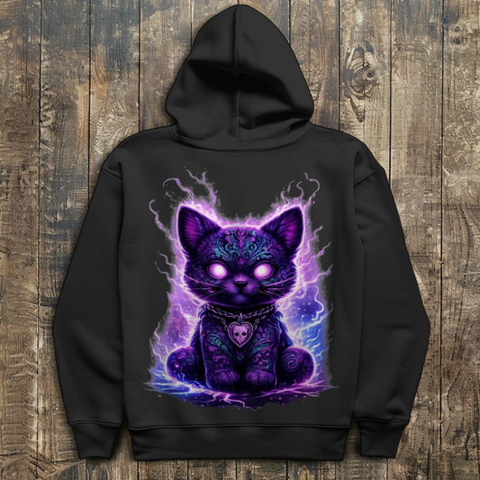 Herren Hoodie Magische schwarze Katze mit elektrischer Aura