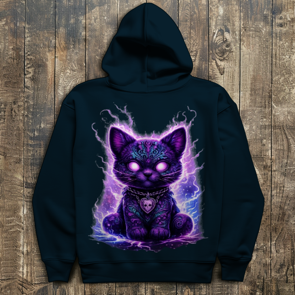 Herren Hoodie Magische schwarze Katze mit elektrischer Aura