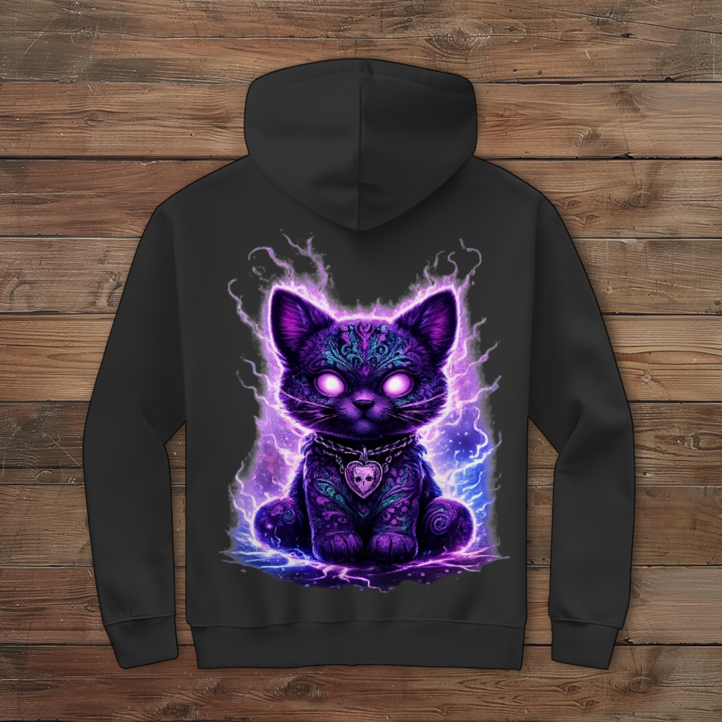 Herren Zipper Hoodie Magische schwarze Katze mit elektrischer Aura