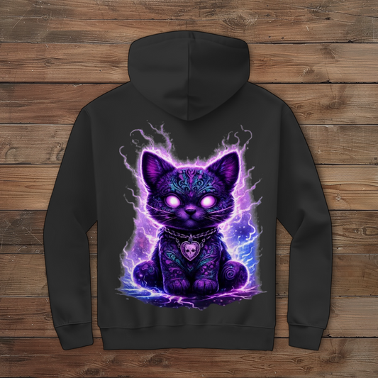 Herren Zipper Hoodie Magische schwarze Katze mit elektrischer Aura