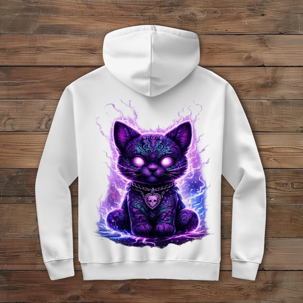 Herren Zipper Hoodie Magische schwarze Katze mit elektrischer Aura